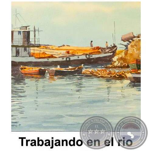 Trabajando en el río - Obra de Emili Aparici